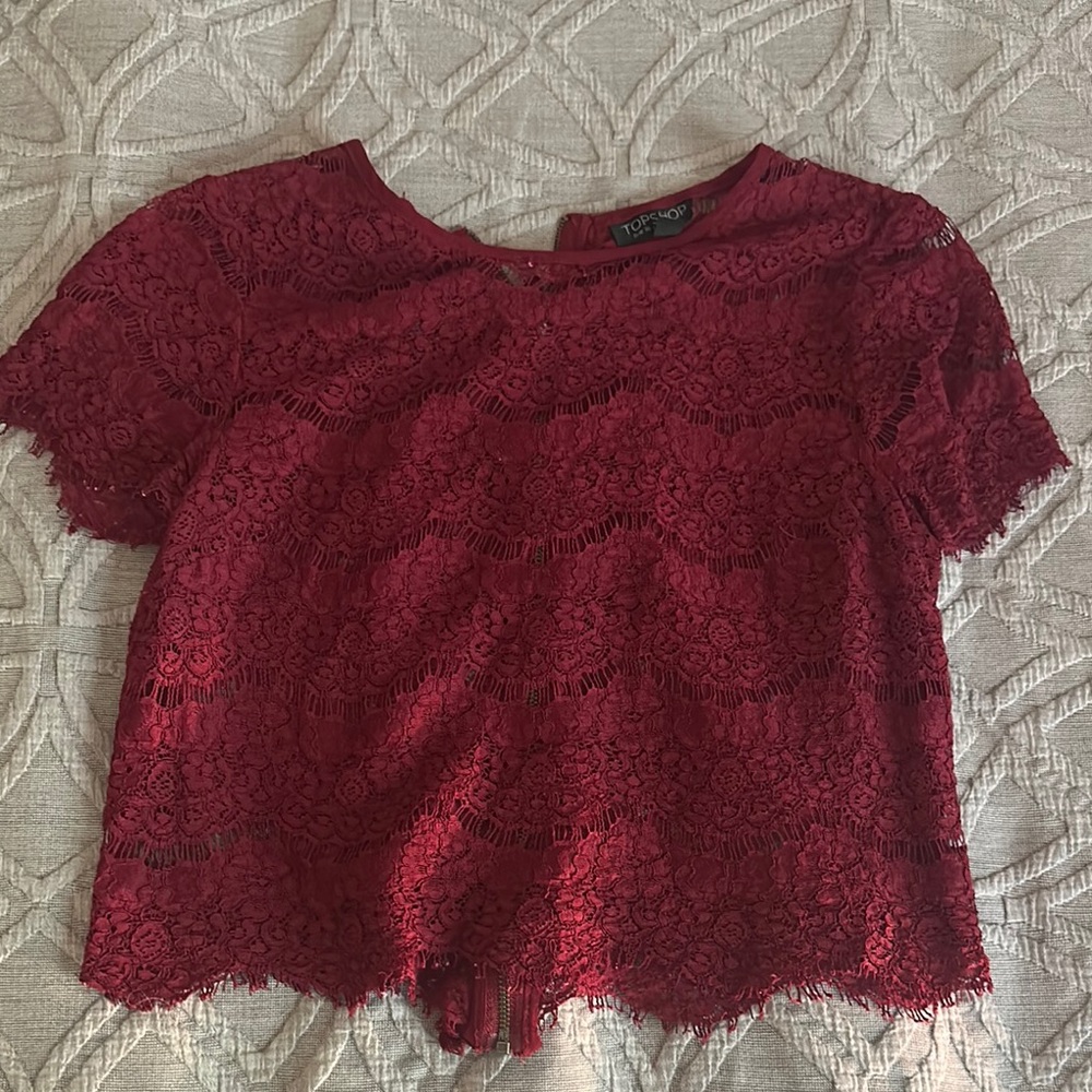 Topshop Red Embellished Crop Blouse